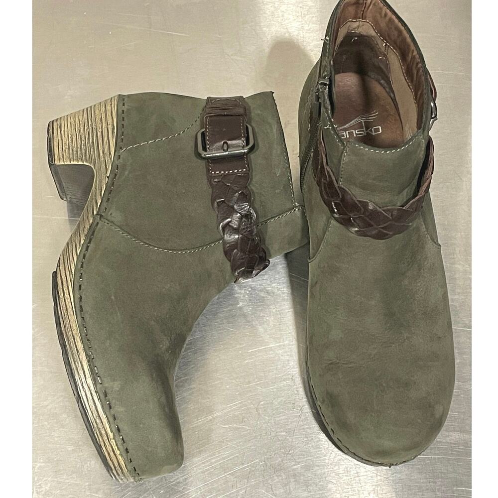 Dansko Michelle Milled Nubuck Leather Ankle Boot Olive Green Women Sz EU39/8.5US